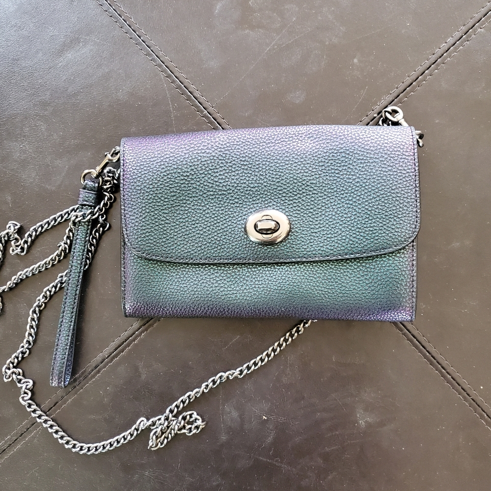 Coach hologram green purple wristlet/crossbody